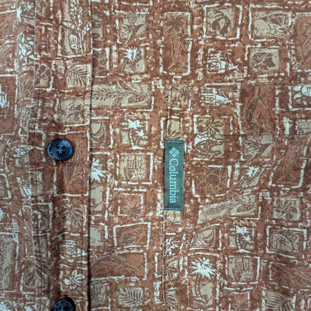 Columbia Mens AM7958 Short Sleeve Button Up Shirt Orange Block Print Large - Picture 3 of 6